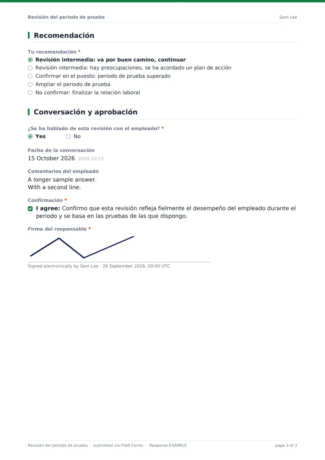 Revisión del periodo de prueba — PDF de respuesta de ejemplo, página 3 de 3
