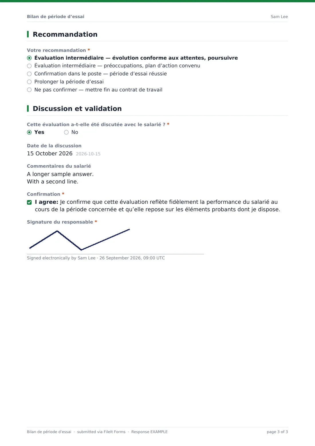 Bilan de période d’essai — exemple de réponse au format PDF, page 3 sur 3