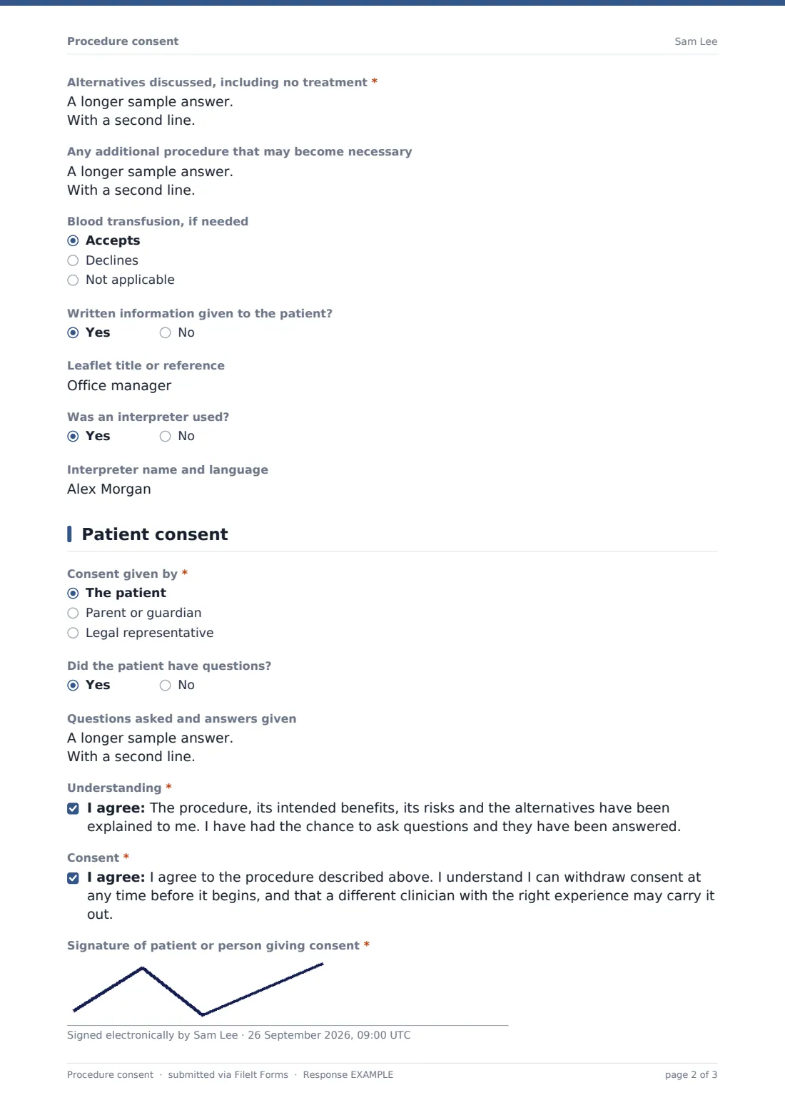 Procedure consent — example response PDF, page 2 of 3
