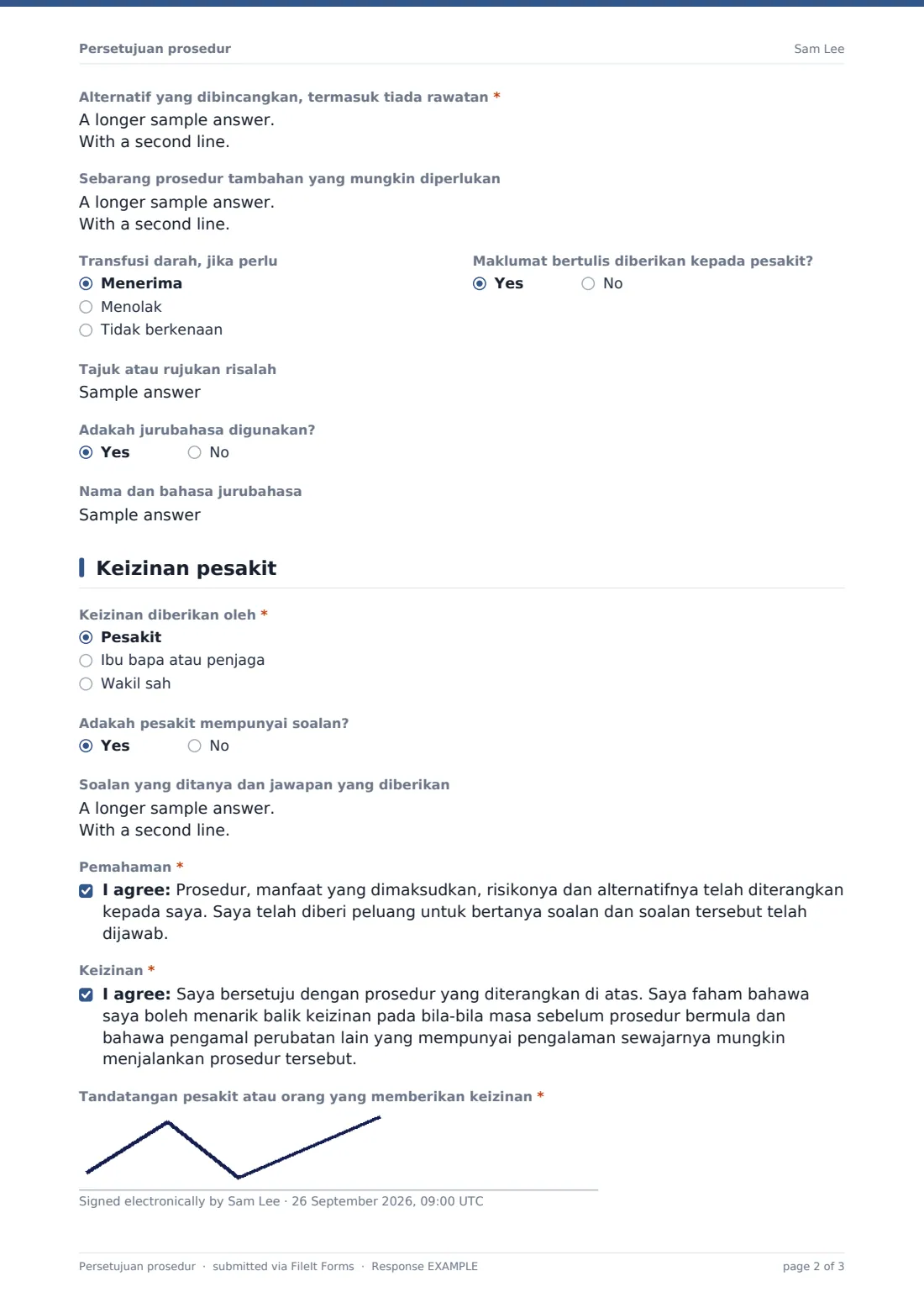 Persetujuan prosedur — PDF respons contoh, halaman 2 daripada 3