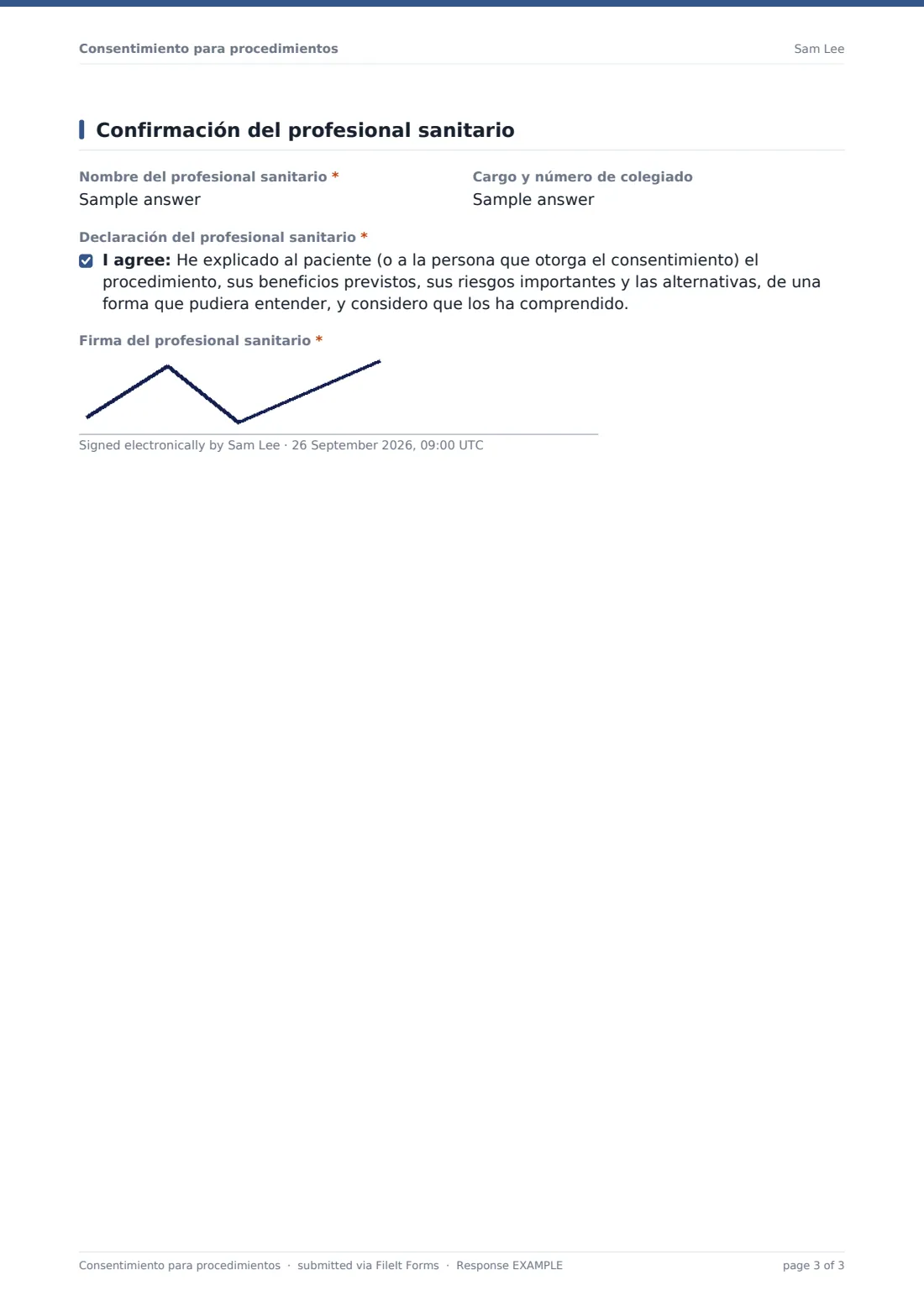Consentimiento para procedimientos — PDF de respuesta de ejemplo, página 3 de 3