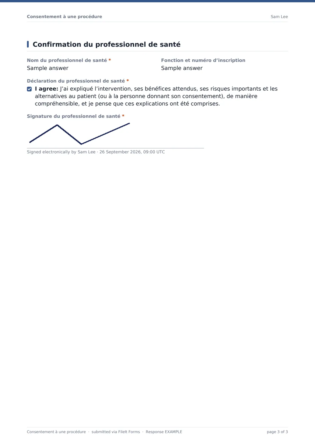 Consentement à une procédure — exemple de réponse au format PDF, page 3 sur 3