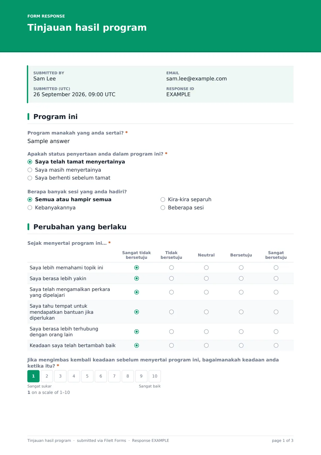 Tinjauan hasil program — PDF respons contoh, halaman 1 daripada 3