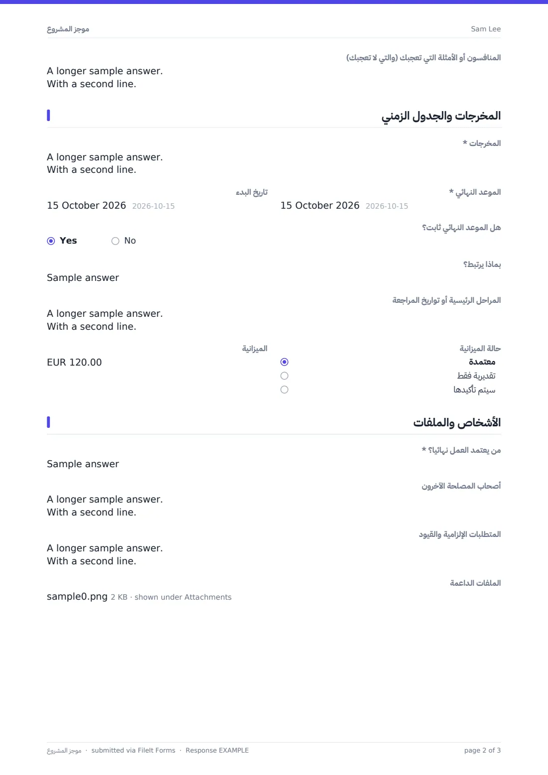 موجز المشروع — ملف PDF لرد نموذجي، الصفحة 2 من 3
