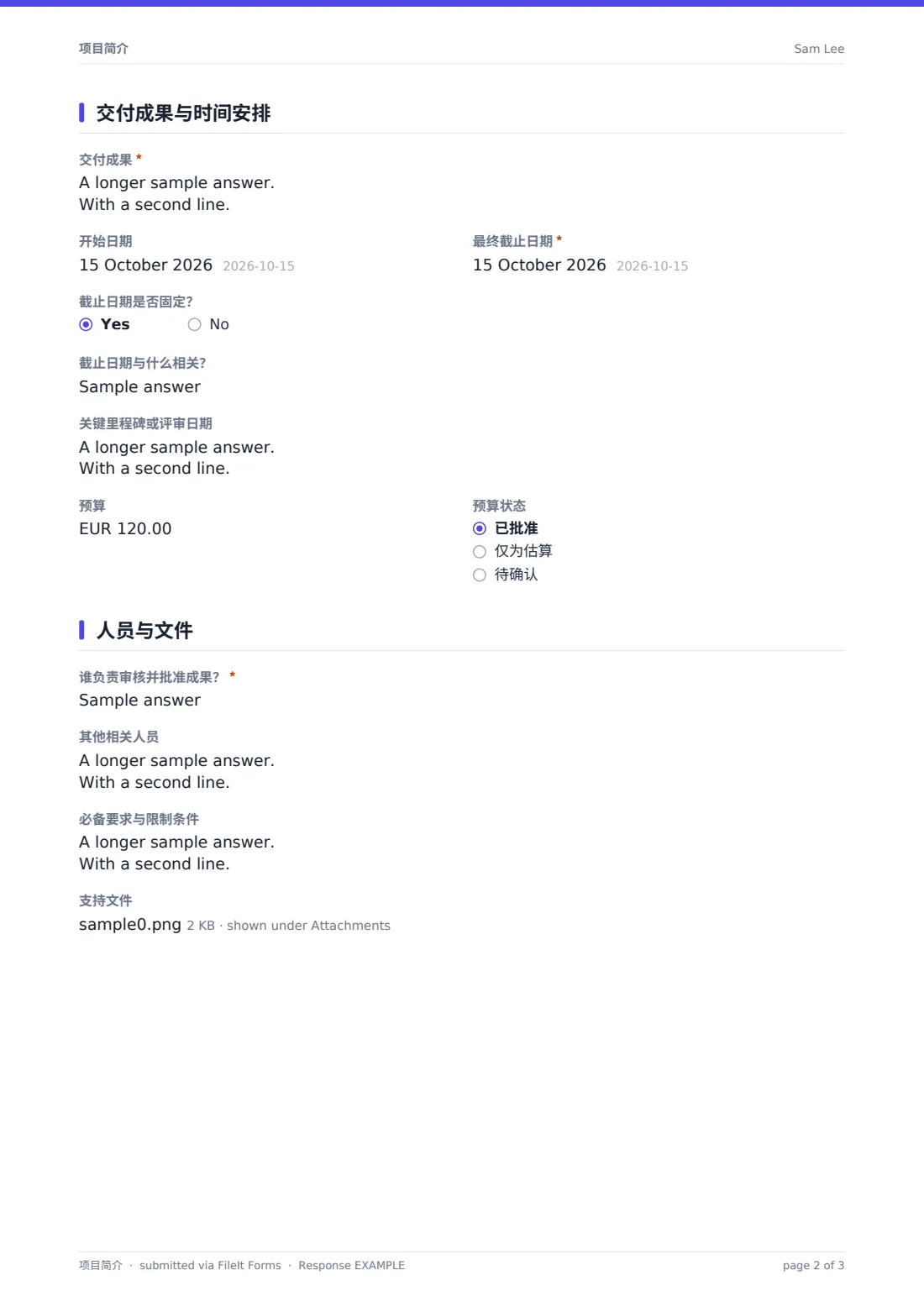项目简介 — 示例回复 PDF，第 2 页，共 3 页