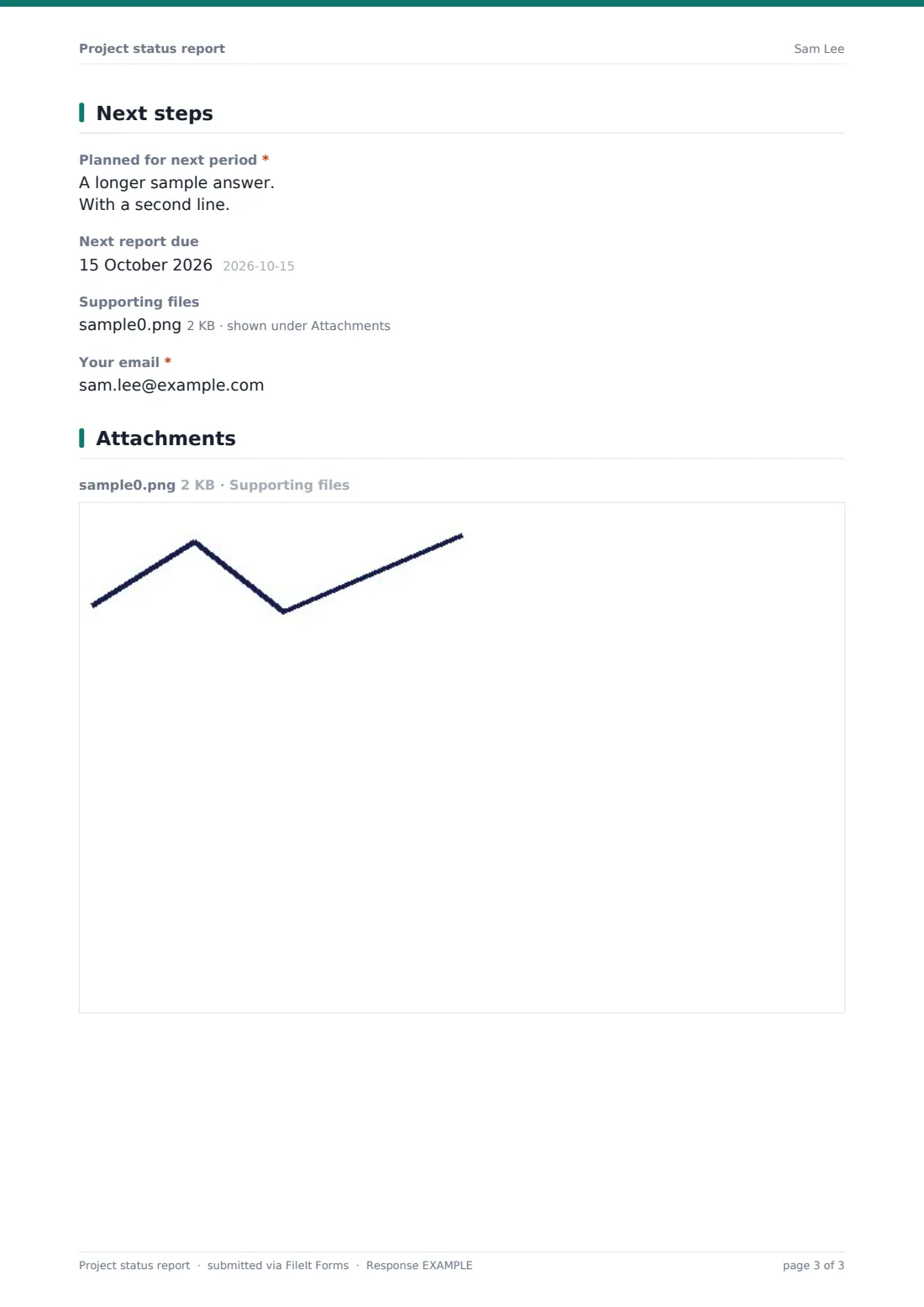 Project status report — example response PDF, page 3 of 3