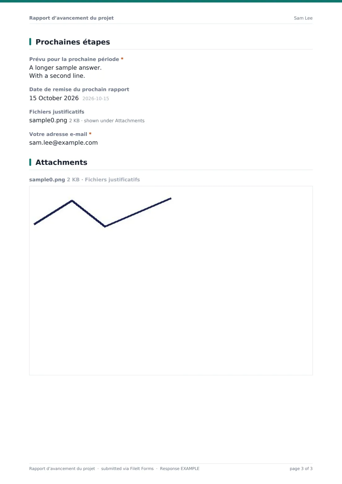 Rapport d’avancement du projet — exemple de réponse au format PDF, page 3 sur 3