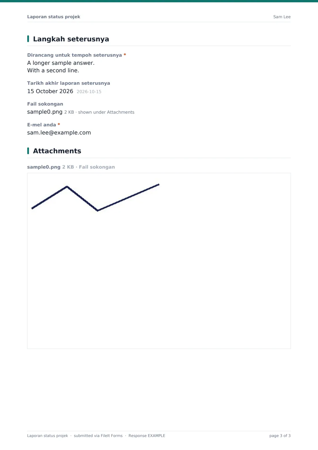 Laporan status projek — PDF respons contoh, halaman 3 daripada 3