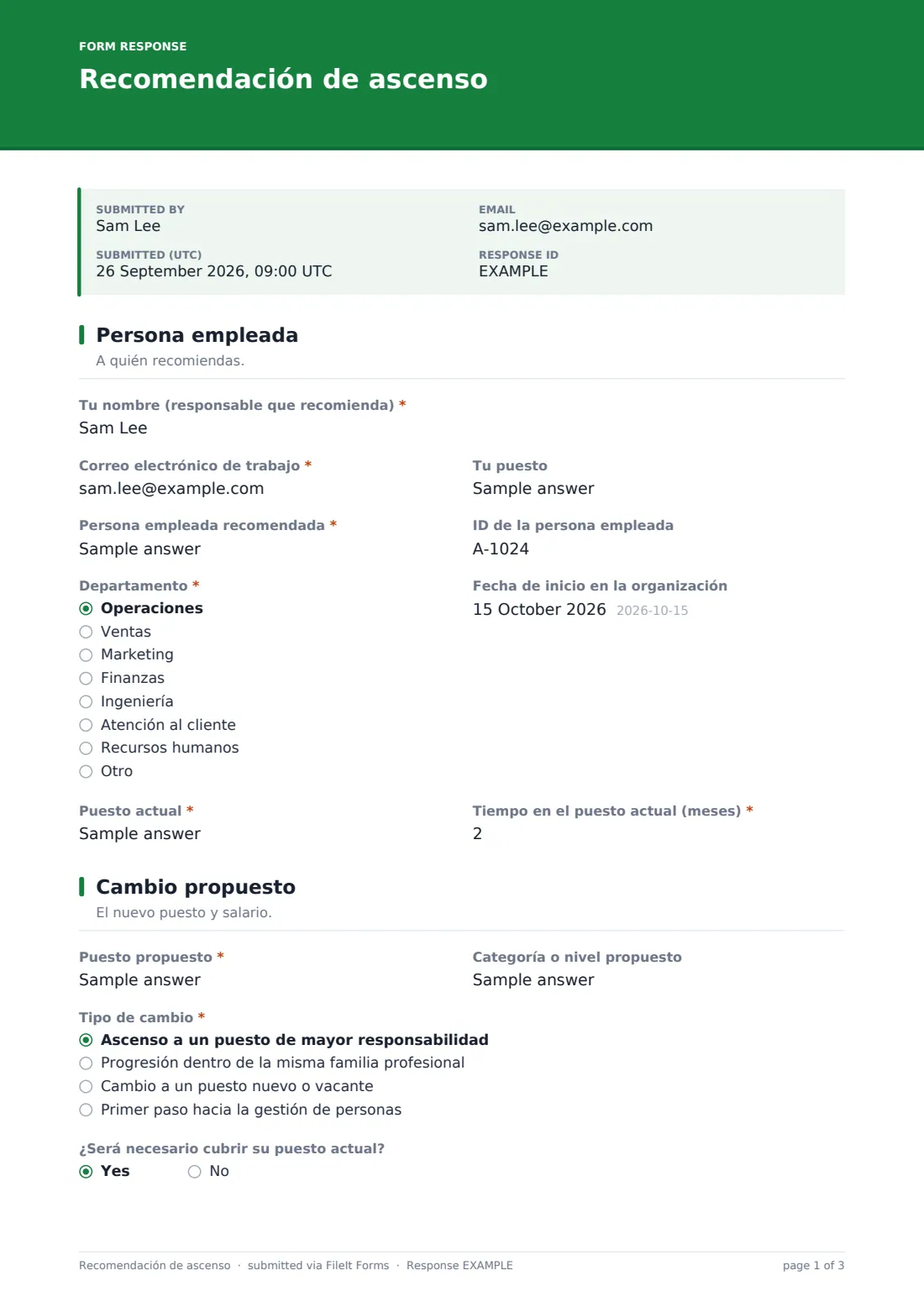 Recomendación de ascenso — PDF de respuesta de ejemplo, página 1 de 3
