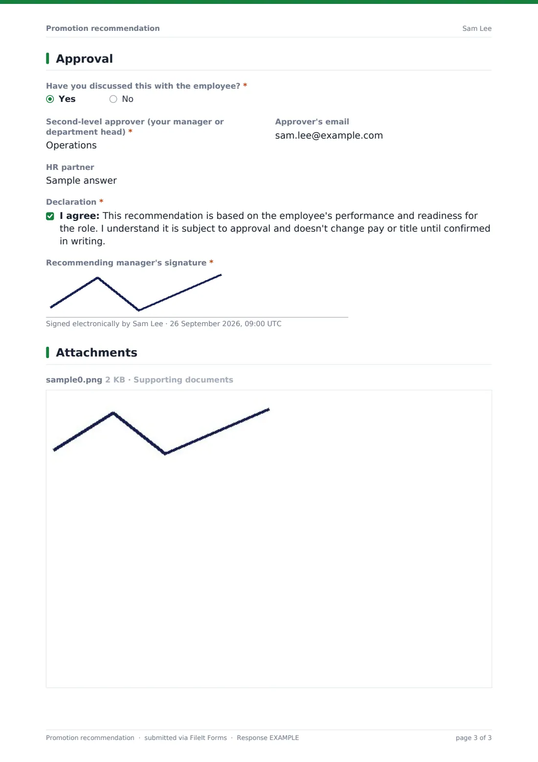 Promotion recommendation — example response PDF, page 3 of 3