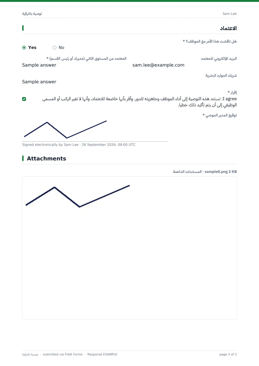 توصية بالترقية — ملف PDF لرد نموذجي، الصفحة 3 من 3