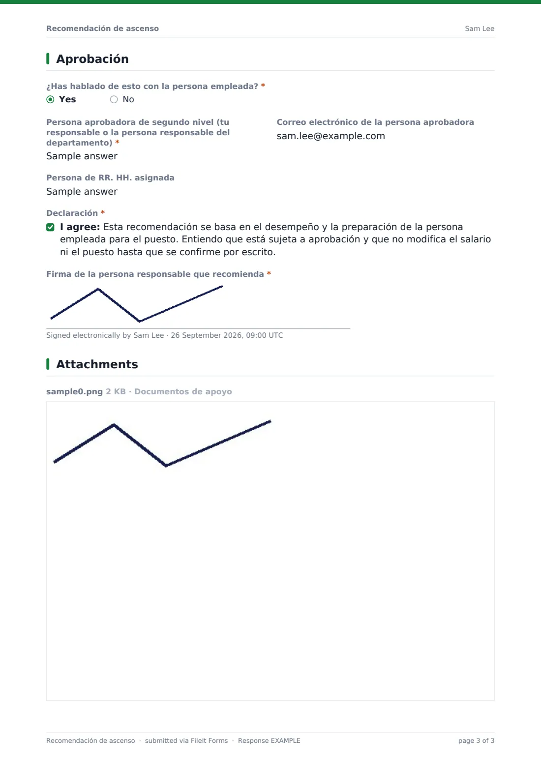 Recomendación de ascenso — PDF de respuesta de ejemplo, página 3 de 3