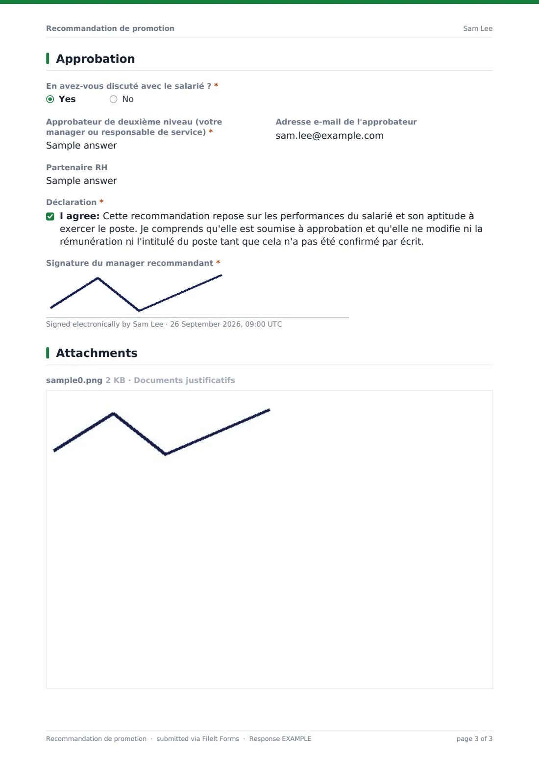 Recommandation de promotion — exemple de réponse au format PDF, page 3 sur 3