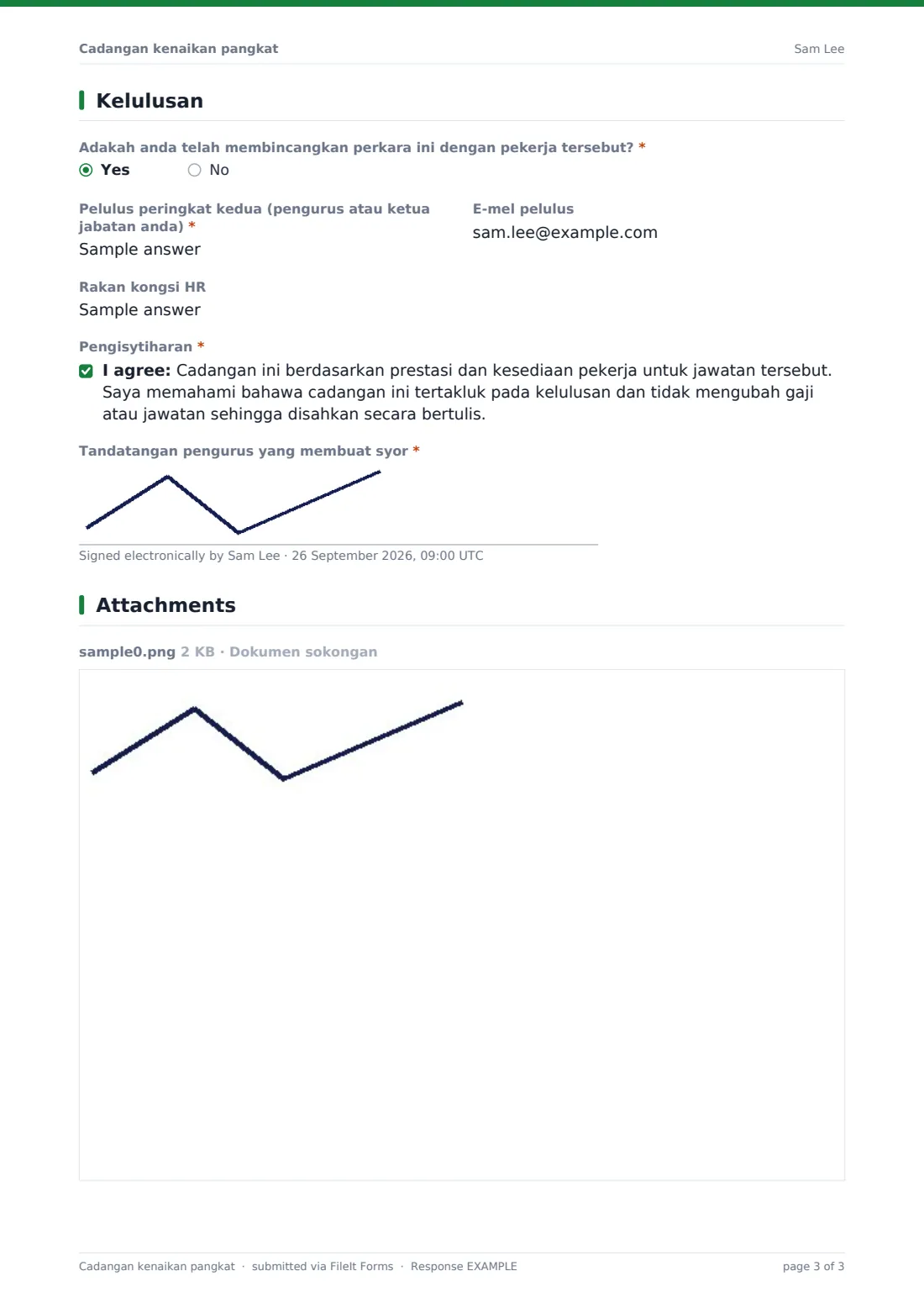 Cadangan kenaikan pangkat — PDF respons contoh, halaman 3 daripada 3