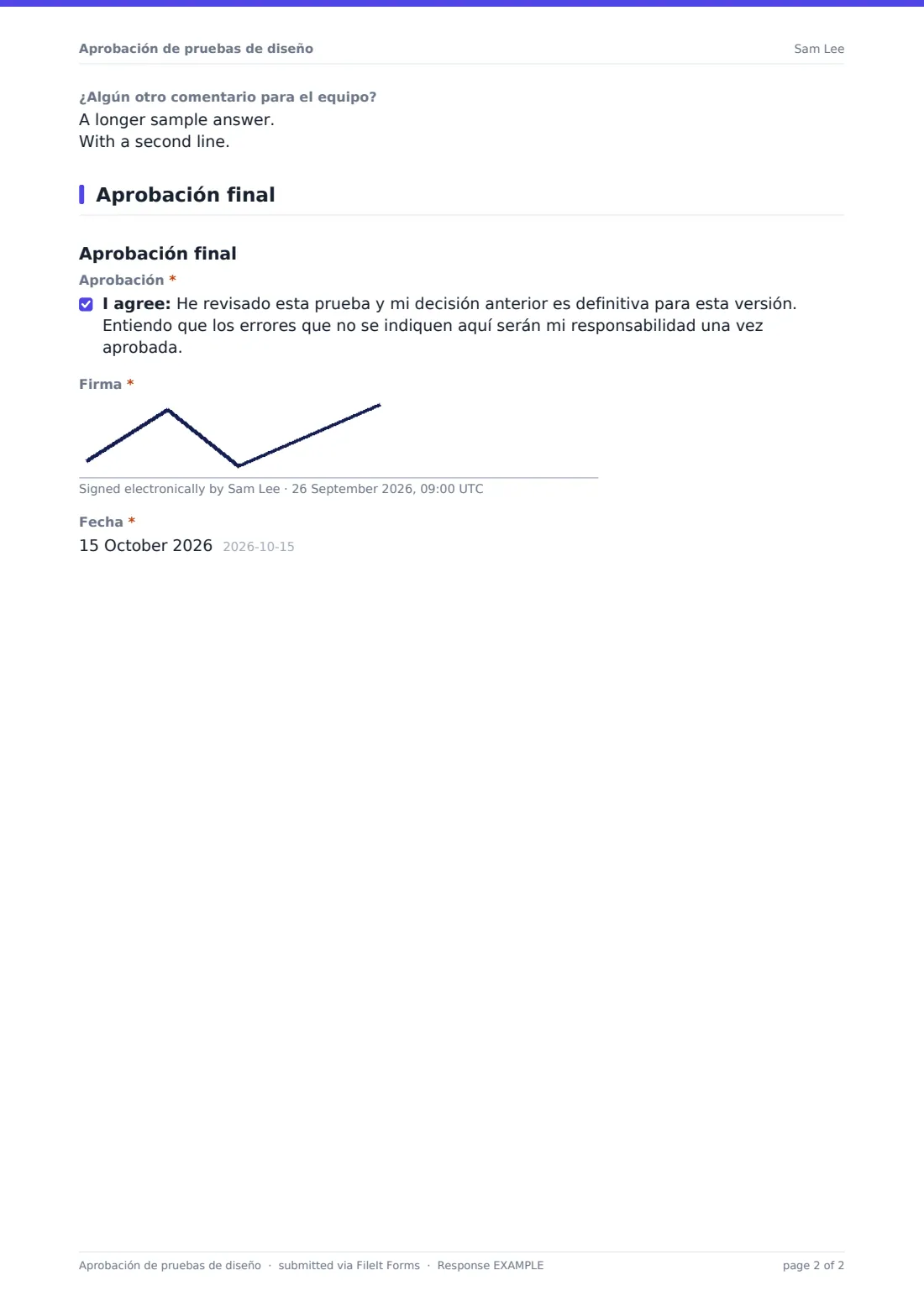 Aprobación de pruebas de diseño — PDF de respuesta de ejemplo, página 2 de 2