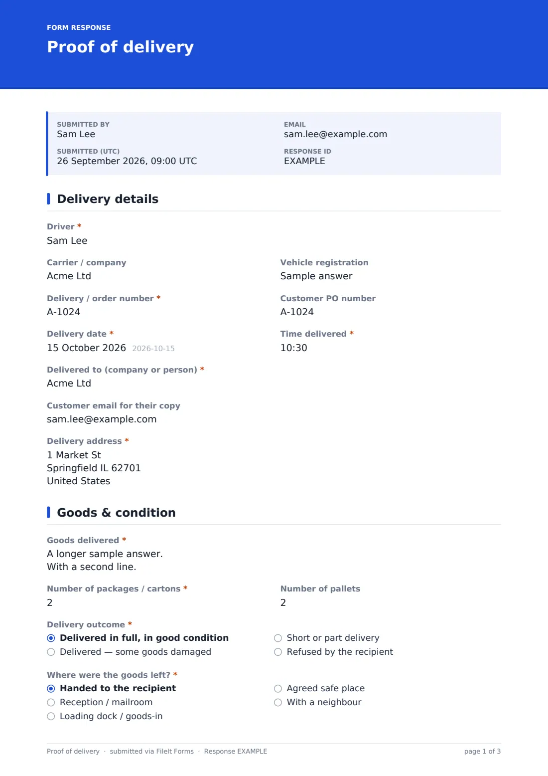 Proof of delivery — example response PDF, page 1 of 3