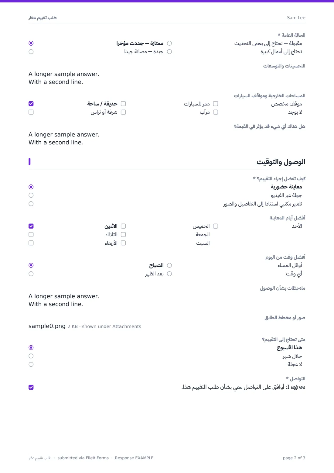 طلب تقييم عقار — ملف PDF لرد نموذجي، الصفحة 2 من 3