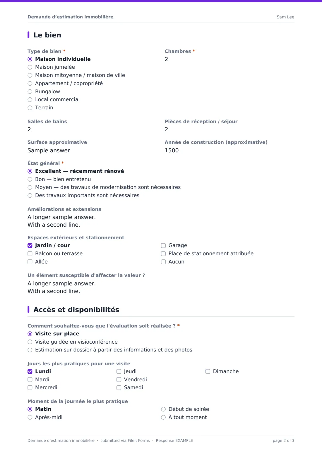 Demande d’estimation immobilière — exemple de réponse au format PDF, page 2 sur 3