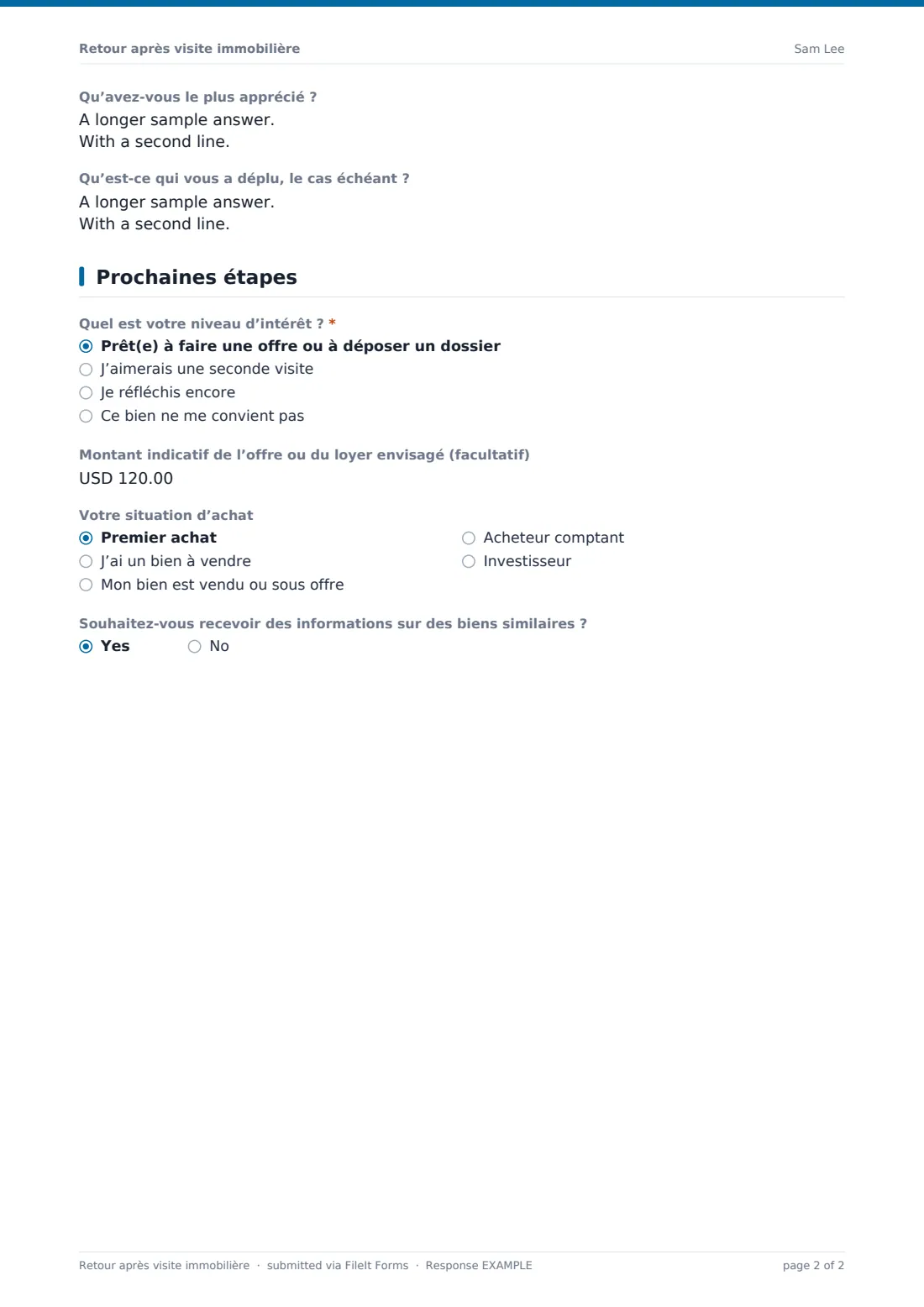 Retour après visite immobilière — exemple de réponse au format PDF, page 2 sur 2