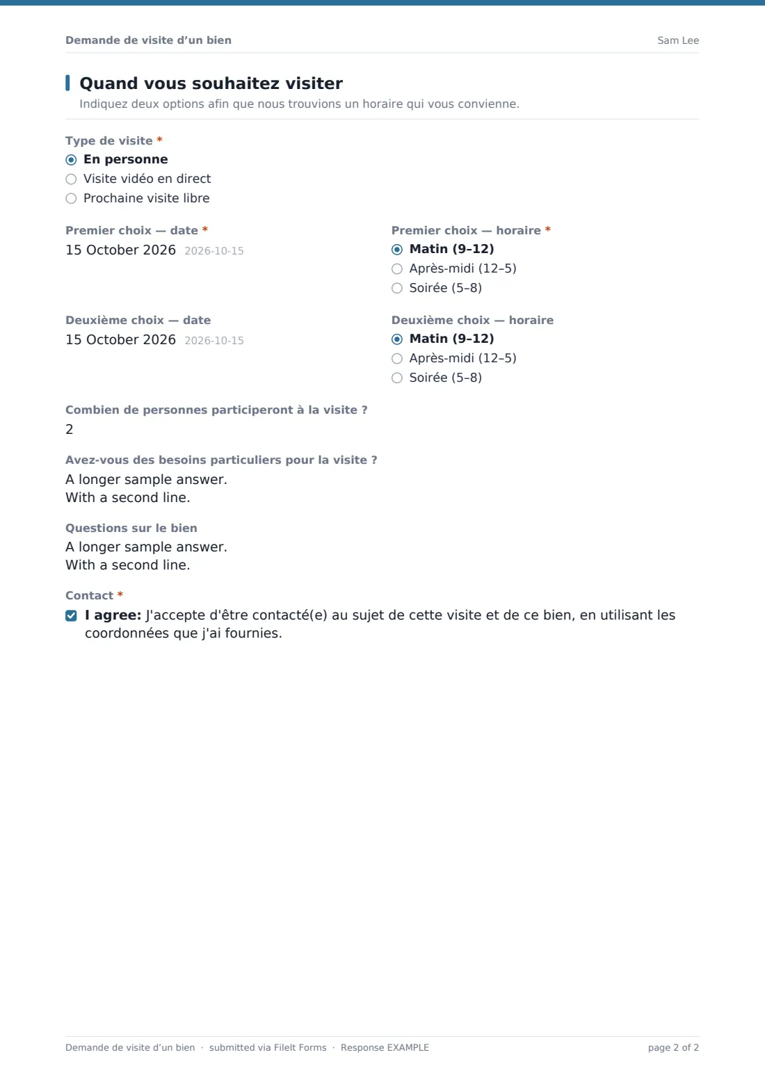 Demande de visite d’un bien — exemple de réponse au format PDF, page 2 sur 2