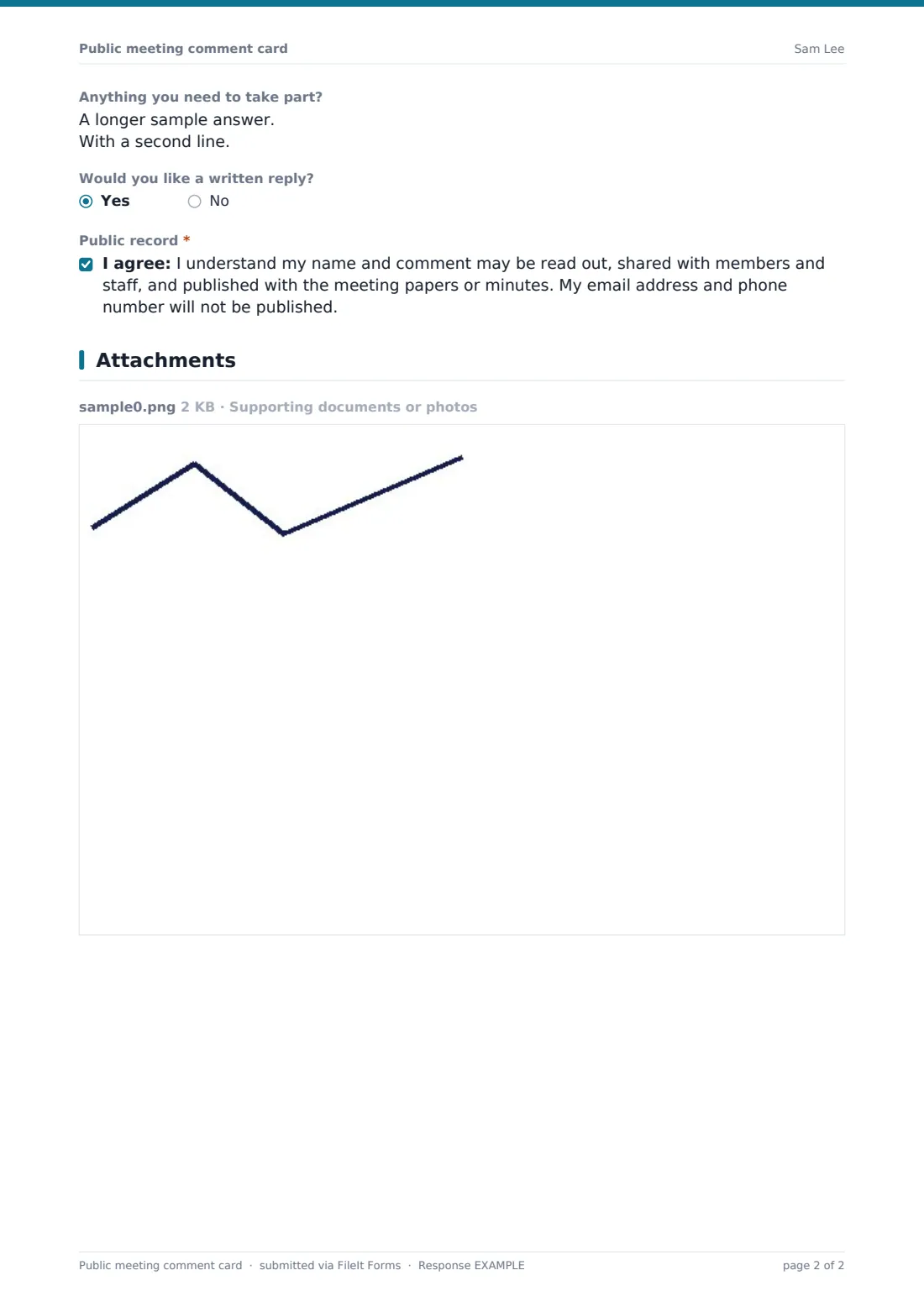 Public meeting comment card — example response PDF, page 2 of 2