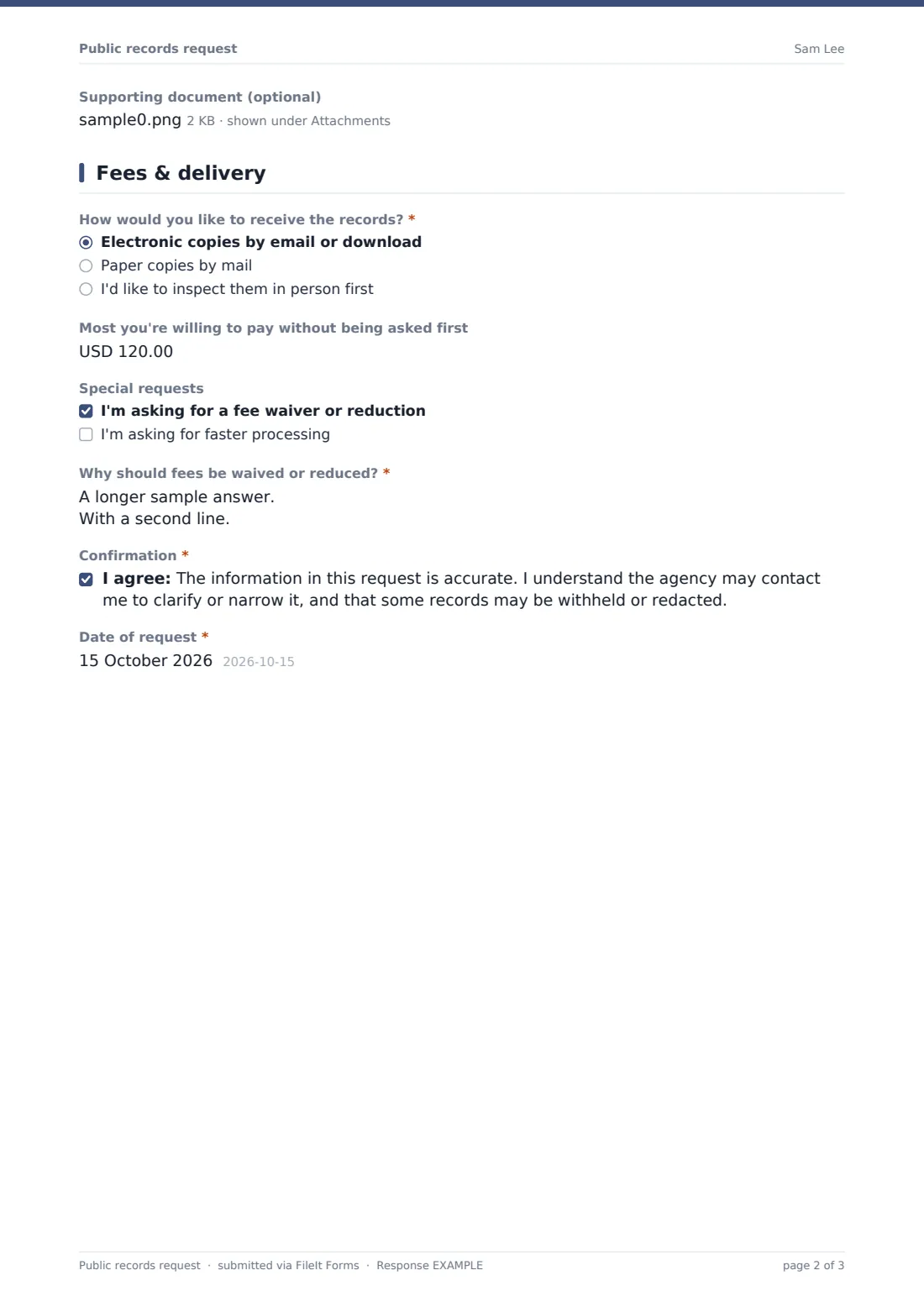 Public records request — example response PDF, page 2 of 3