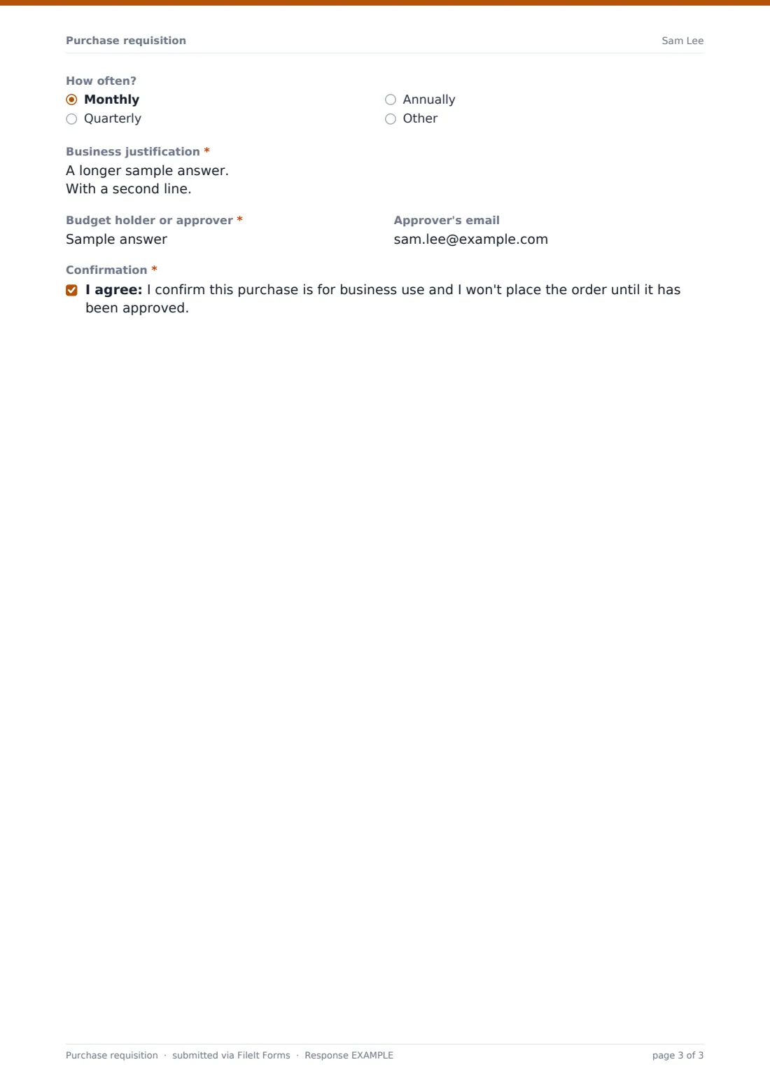 Purchase requisition — example response PDF, page 3 of 3