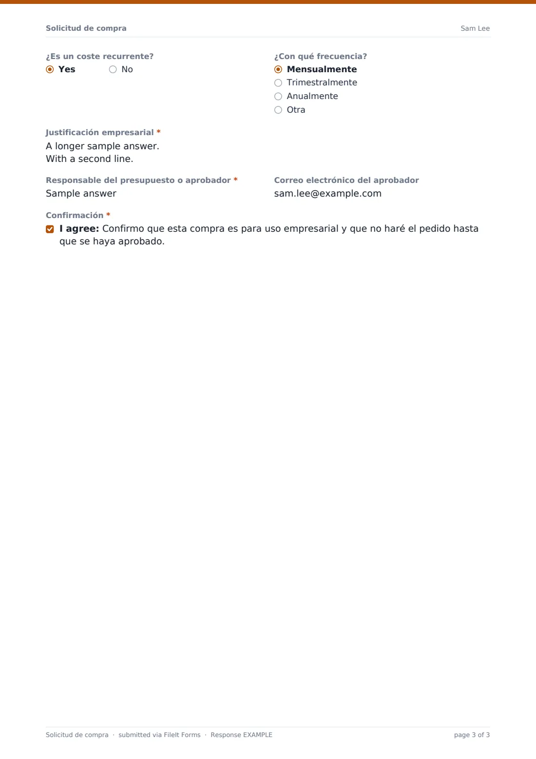Solicitud de compra — PDF de respuesta de ejemplo, página 3 de 3