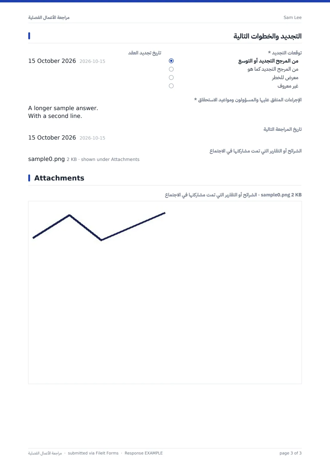 مراجعة الأعمال الفصلية — ملف PDF لرد نموذجي، الصفحة 3 من 3