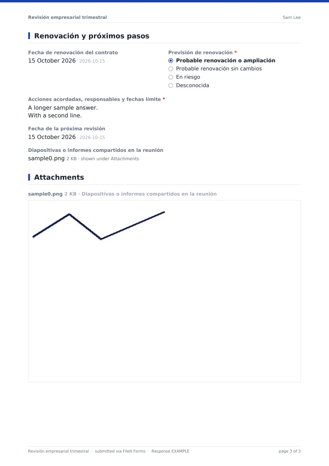 Revisión empresarial trimestral — PDF de respuesta de ejemplo, página 3 de 3