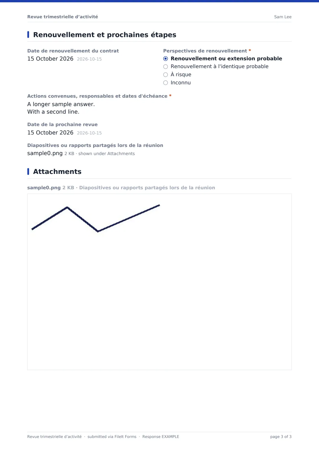 Revue trimestrielle d’activité — exemple de réponse au format PDF, page 3 sur 3