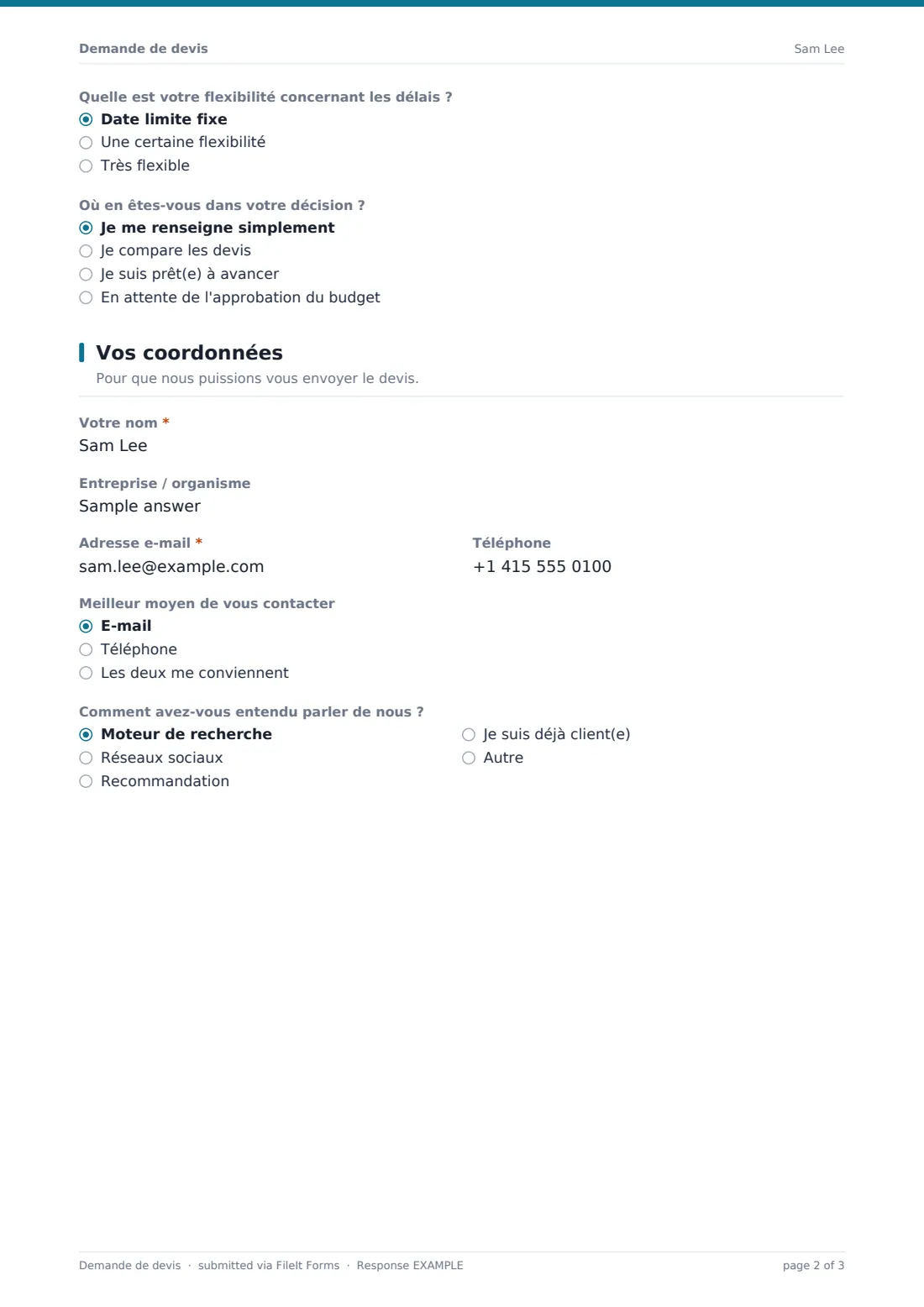 Demande de devis — exemple de réponse au format PDF, page 2 sur 3