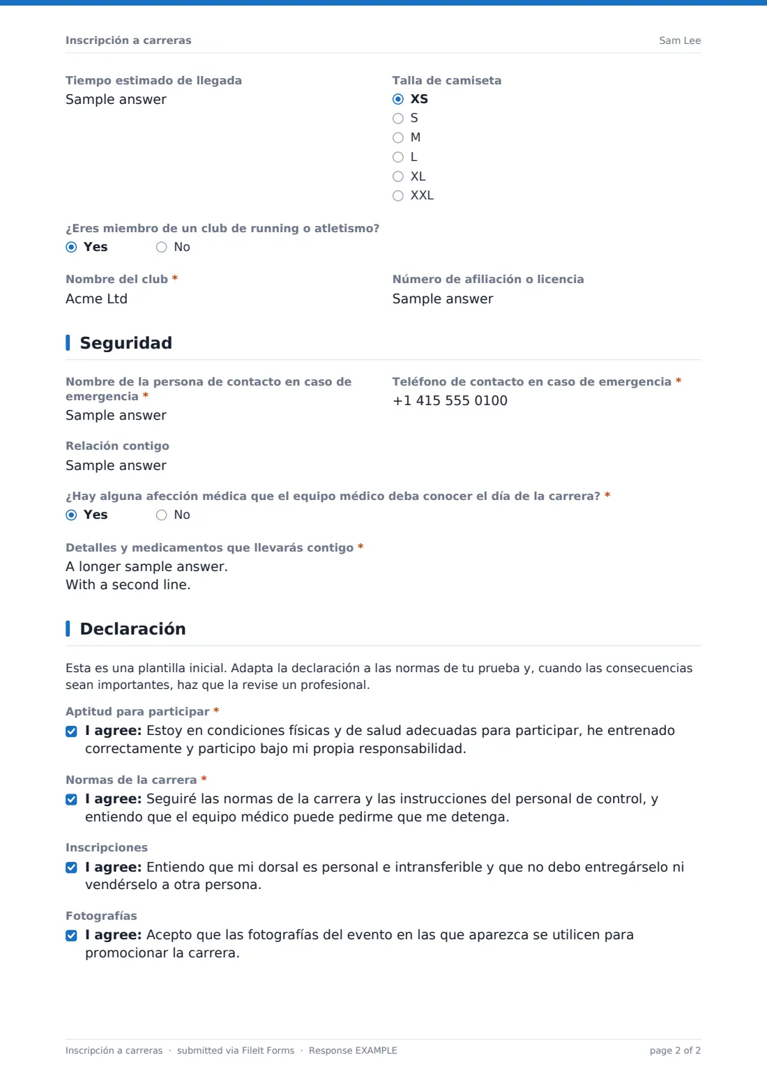 Inscripción a carreras — PDF de respuesta de ejemplo, página 2 de 2