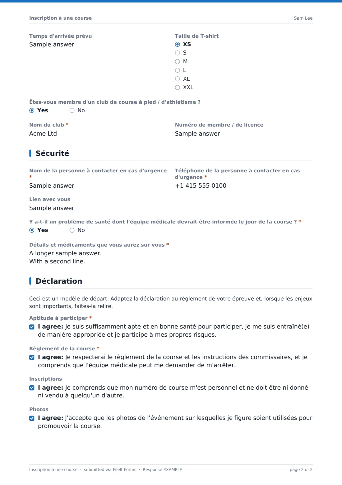 Inscription à une course — exemple de réponse au format PDF, page 2 sur 2