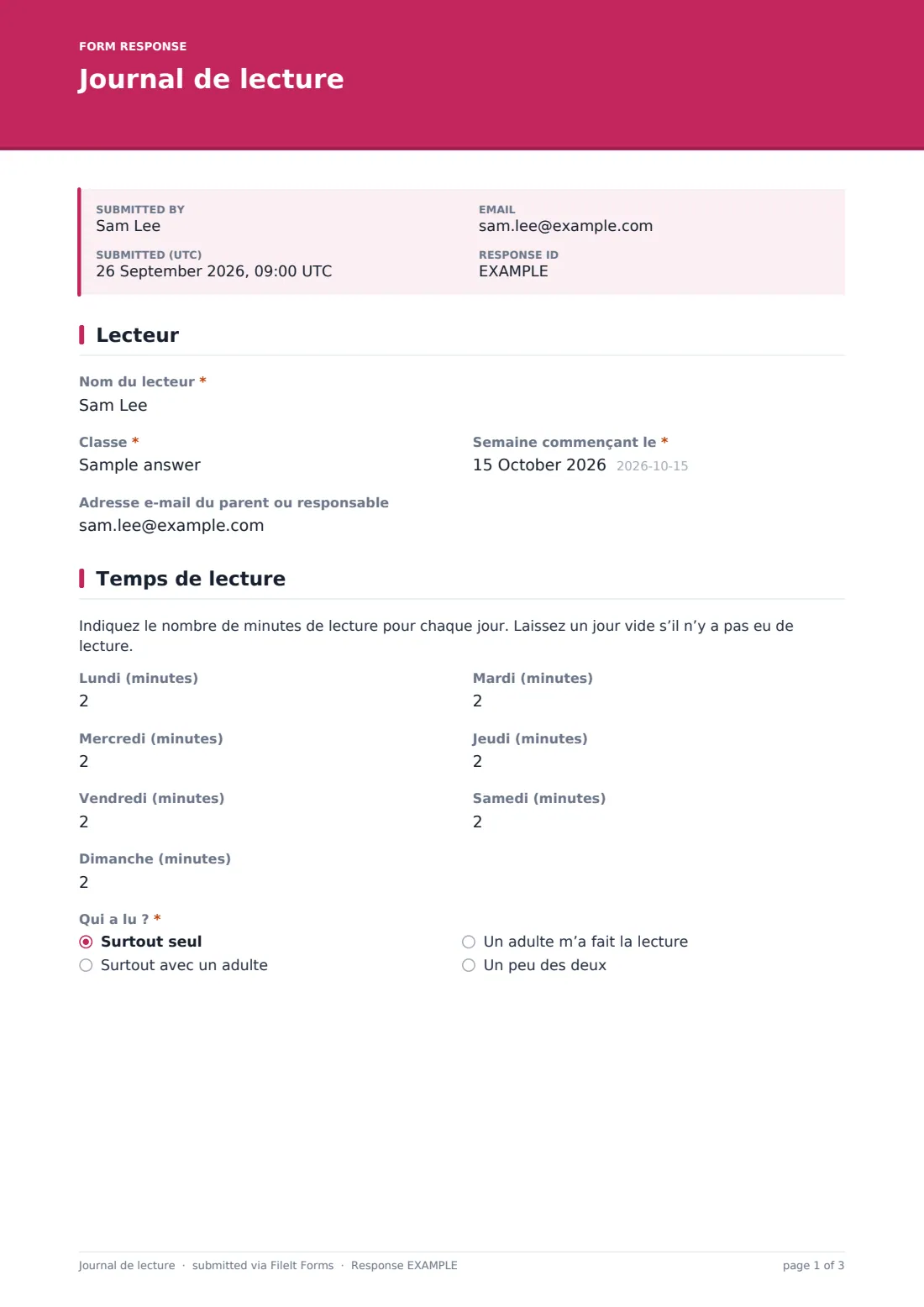 Journal de lecture — exemple de réponse au format PDF, page 1 sur 3