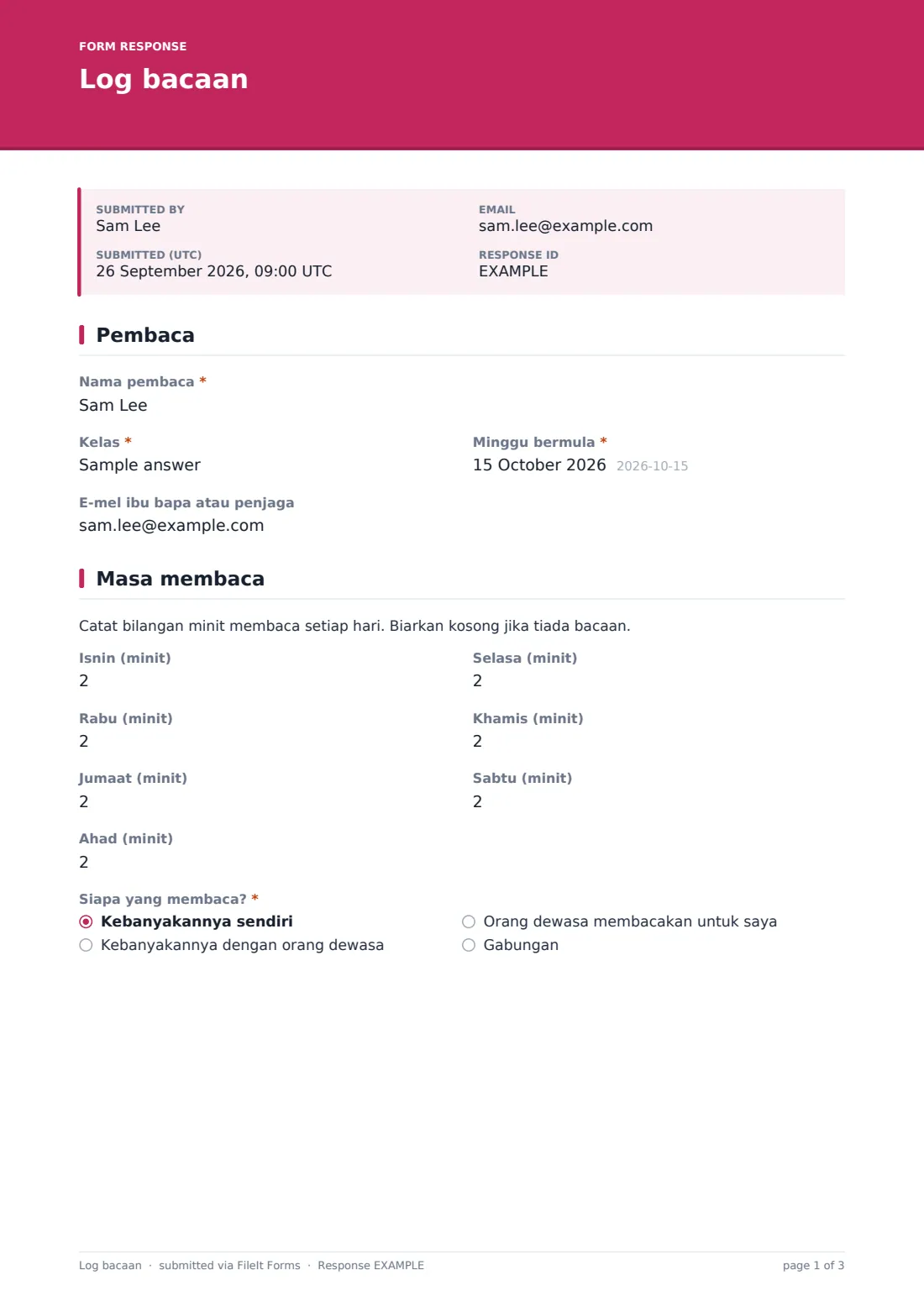 Log bacaan — PDF respons contoh, halaman 1 daripada 3