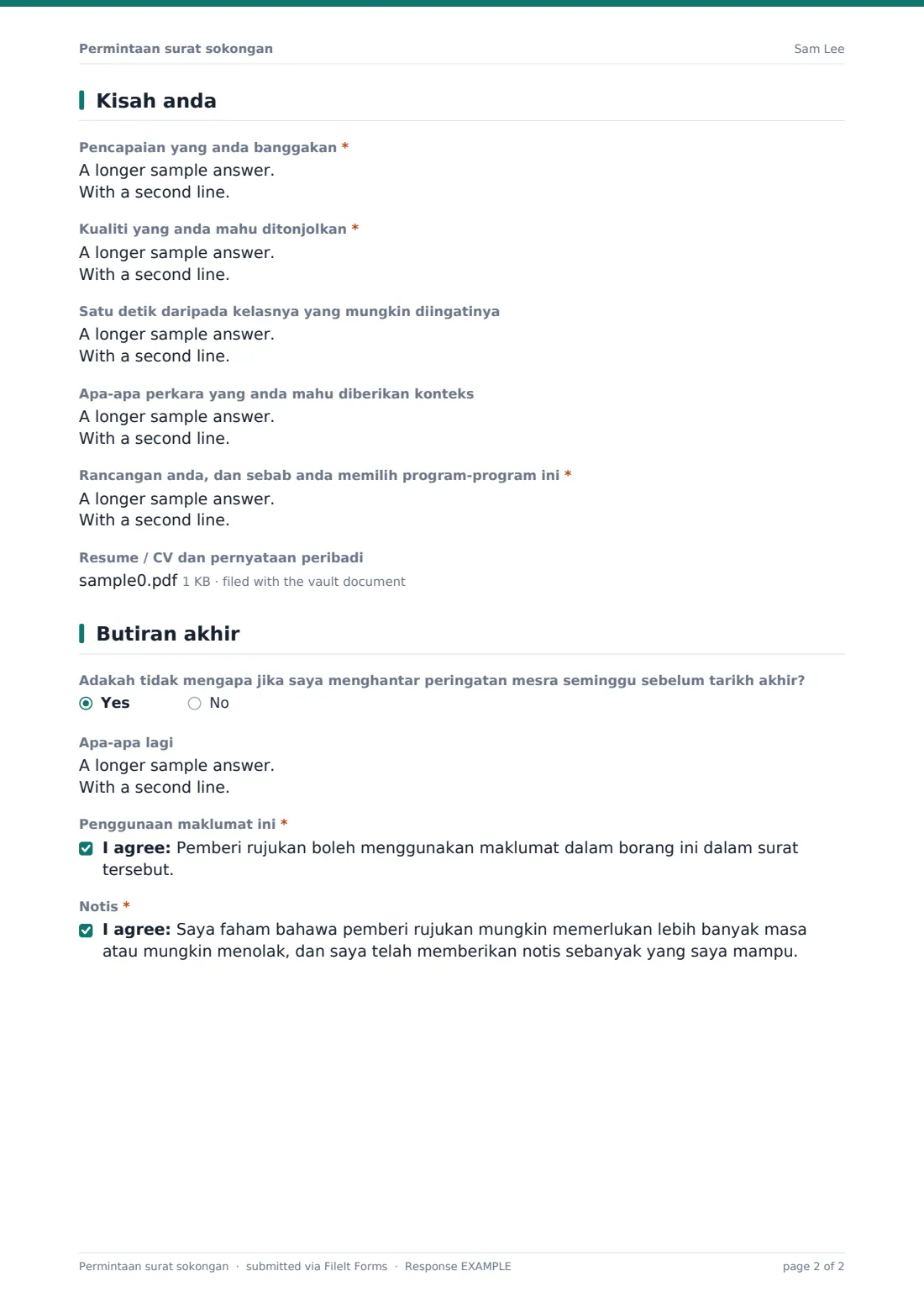 Permintaan surat sokongan — PDF respons contoh, halaman 2 daripada 2