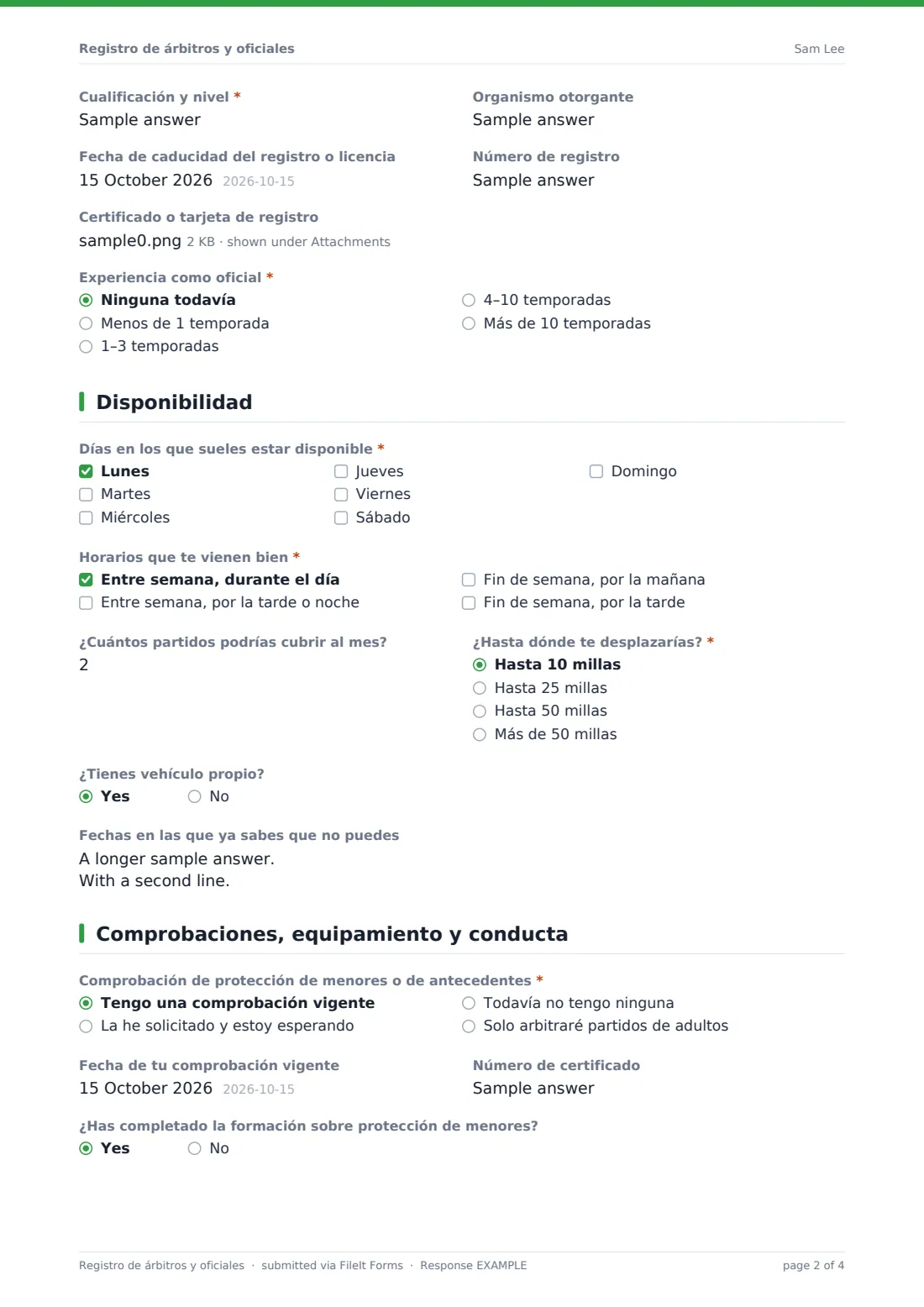 Registro de árbitros y oficiales — PDF de respuesta de ejemplo, página 2 de 4