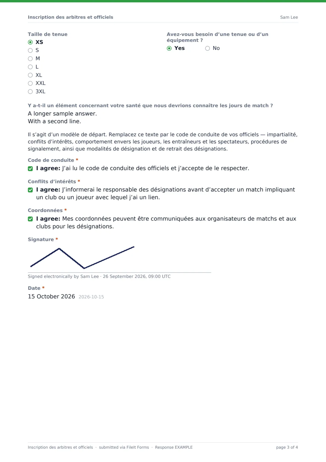 Inscription des arbitres et officiels — exemple de réponse au format PDF, page 3 sur 4