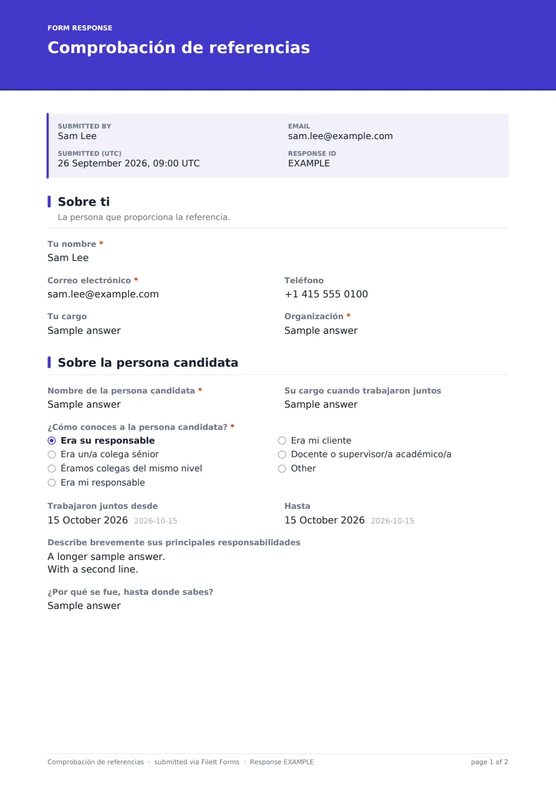 Comprobación de referencias — PDF de respuesta de ejemplo, página 1 de 2