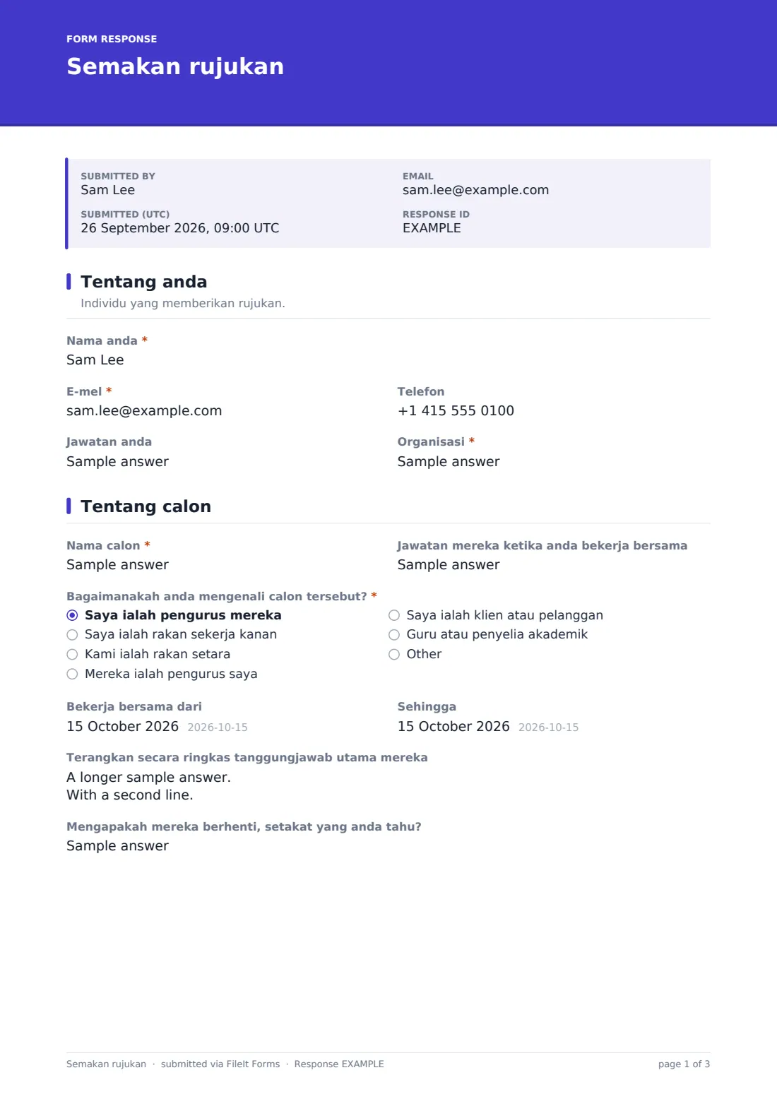 Semakan rujukan — PDF respons contoh, halaman 1 daripada 3