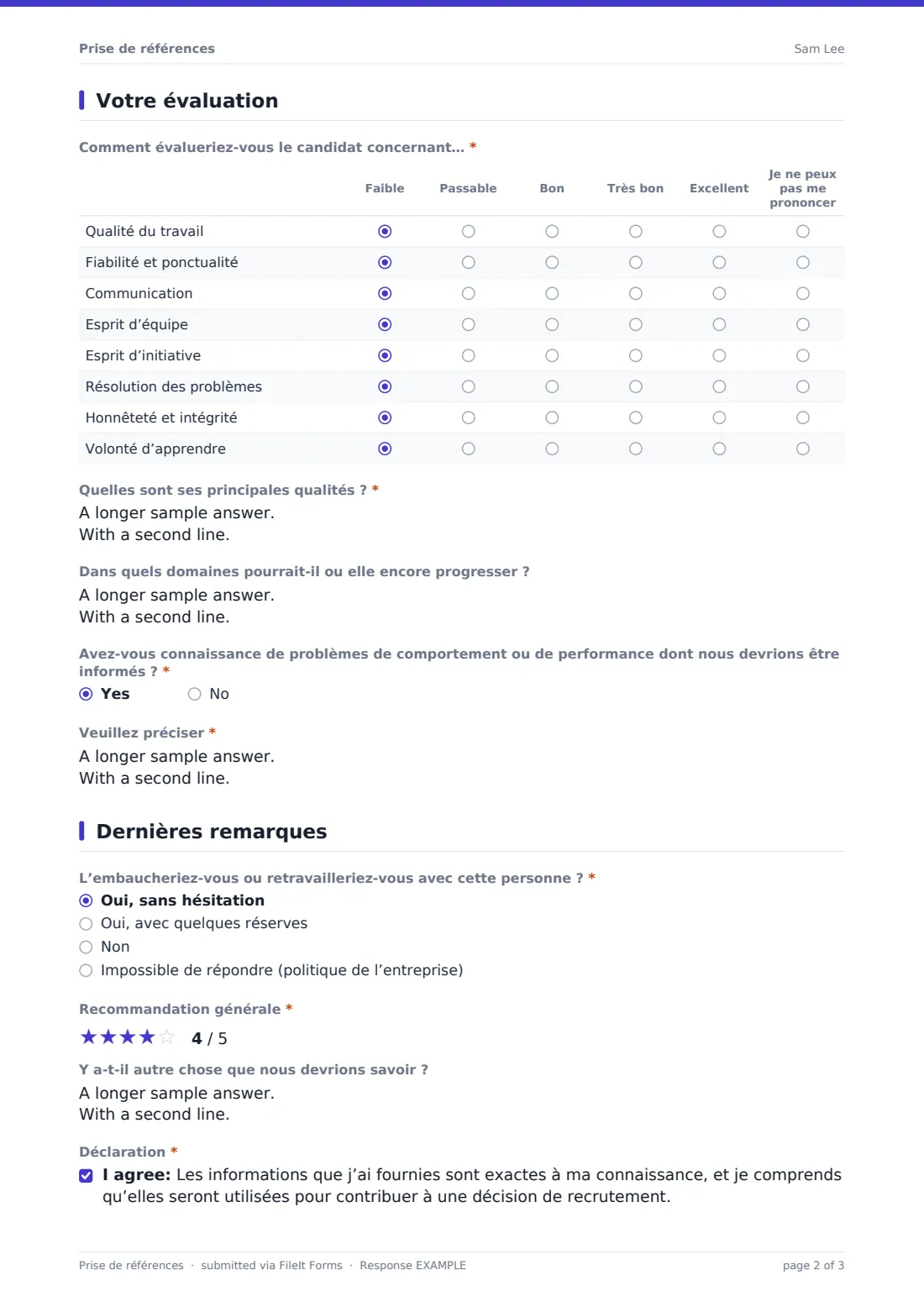 Prise de références — exemple de réponse au format PDF, page 2 sur 3