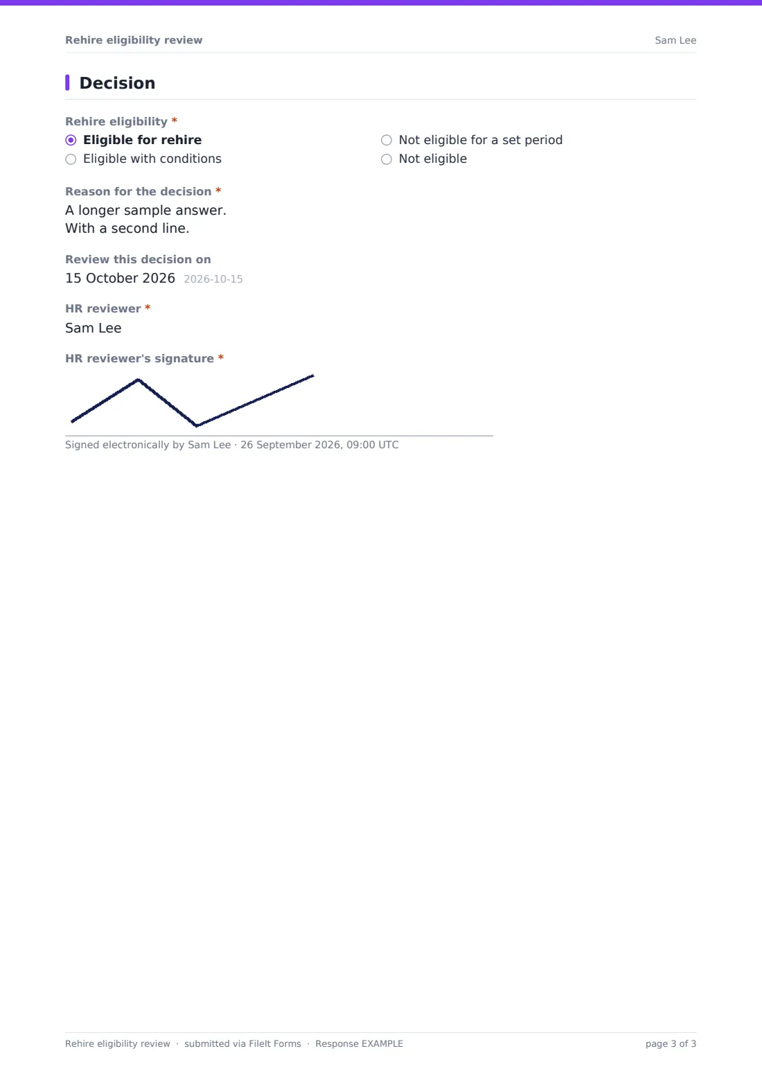 Rehire eligibility review — example response PDF, page 3 of 3
