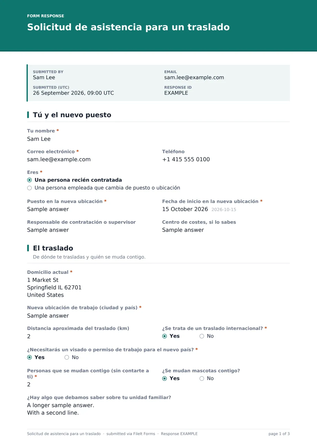 Solicitud de asistencia para un traslado — PDF de respuesta de ejemplo, página 1 de 3