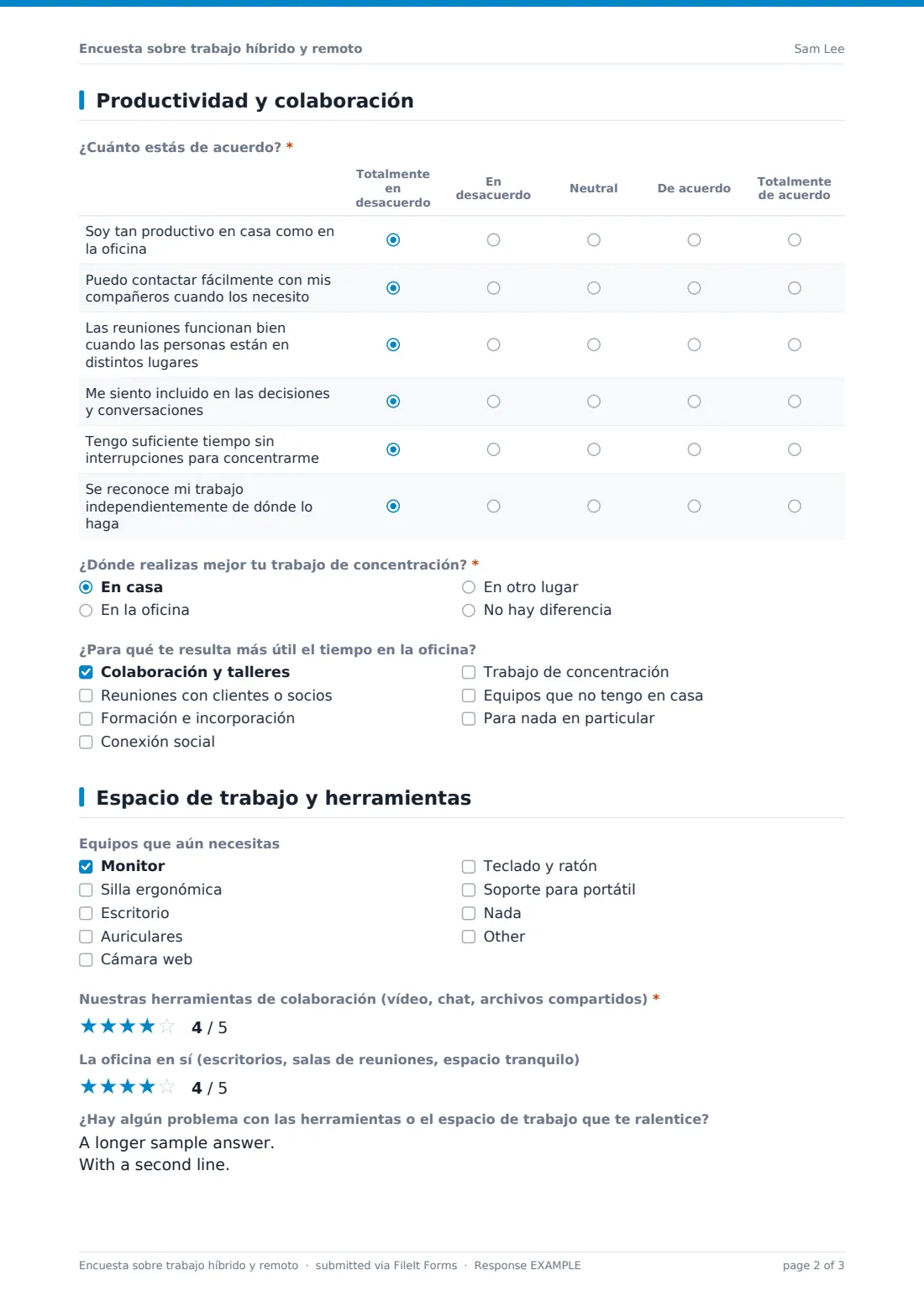 Encuesta sobre trabajo híbrido y remoto — PDF de respuesta de ejemplo, página 2 de 3