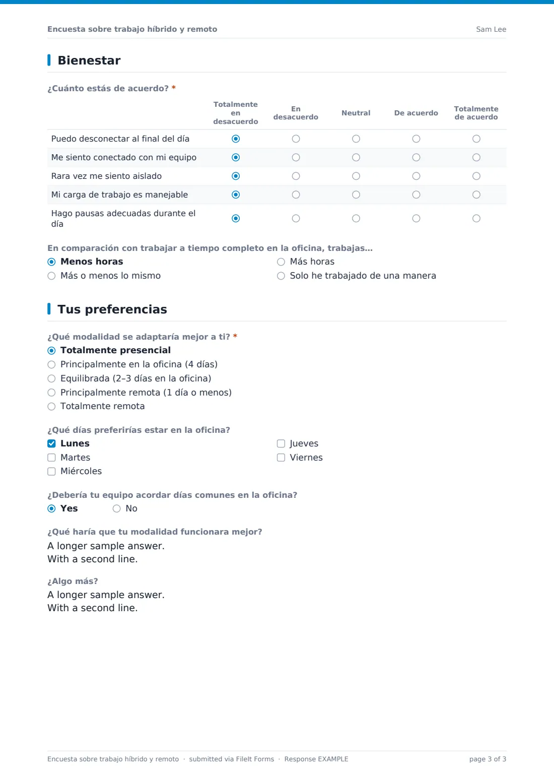 Encuesta sobre trabajo híbrido y remoto — PDF de respuesta de ejemplo, página 3 de 3