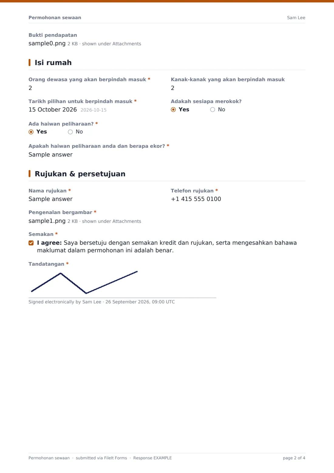 Permohonan sewaan — PDF respons contoh, halaman 2 daripada 4