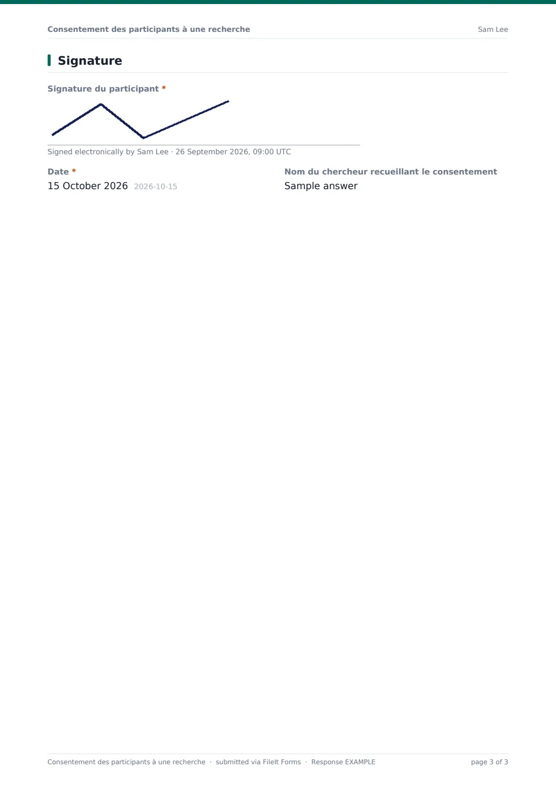 Consentement des participants à une recherche — exemple de réponse au format PDF, page 3 sur 3