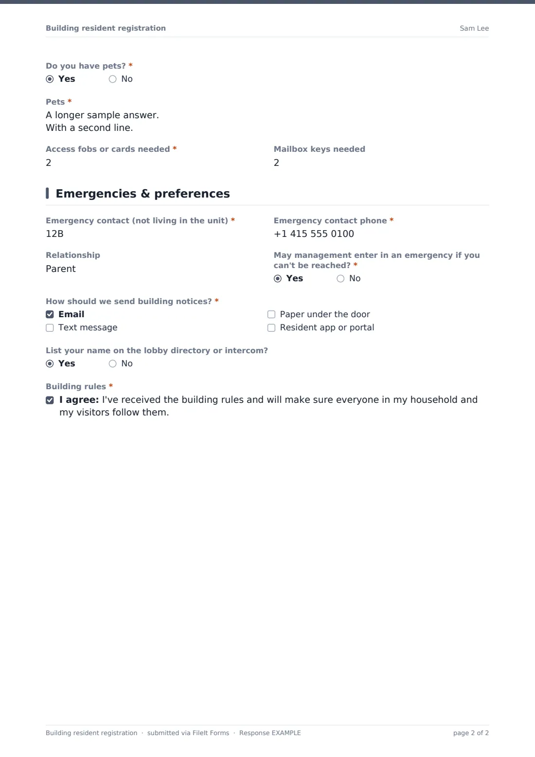Building resident registration — example response PDF, page 2 of 2