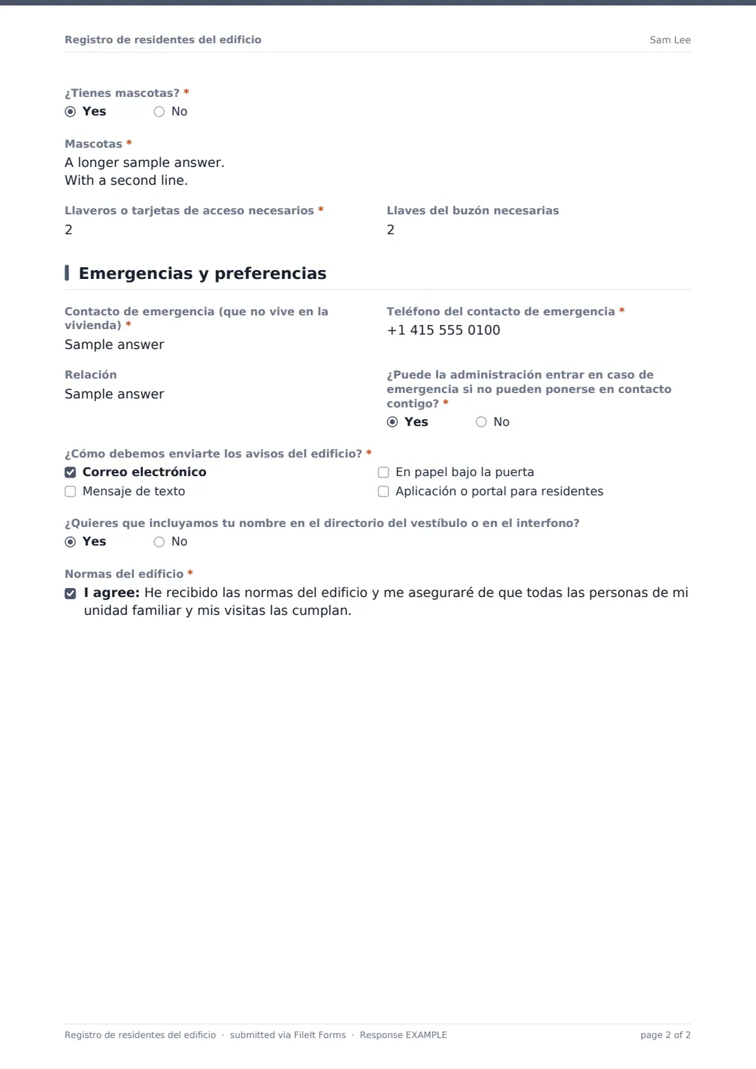 Registro de residentes del edificio — PDF de respuesta de ejemplo, página 2 de 2